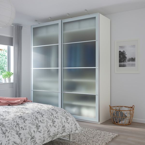 Гардероб, белый/Нюкирха закаленное стекло, орнамент «клетка» 200x66x236 см IKEA PAX ПАКС 493.057.21 - фото 2