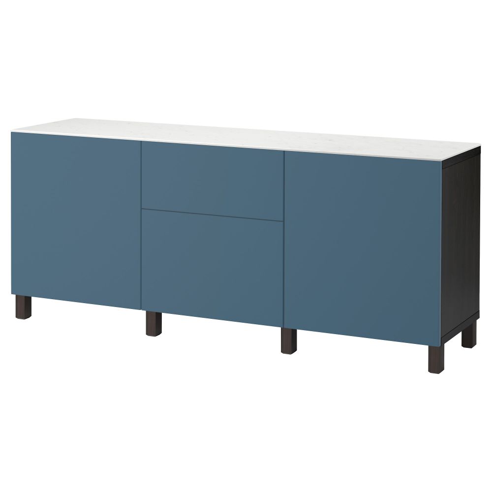 Комбинация для хранения с дверцами, ящиками БЕСТО, черно-коричневый, Вальвикен темно-синий (180x42x74 см) - фото 1