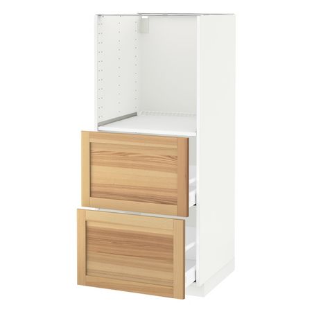 Высокий шкаф с 2 ящиками для/духовки, белый/Торхэмн ясень 60x60x140 см IKEA METOD МЕТОД / MAXIMERA МАКСИМЕРА 292.371.01