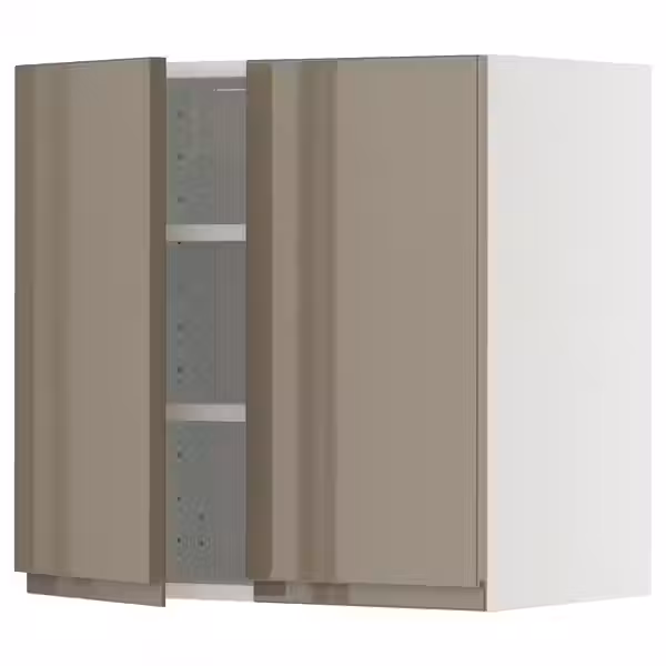 METOD Навесной шкаф с полками/2дверцы - белый/Voxtorp глянцевый темный серо-коричневый 60x60 см - фото 1