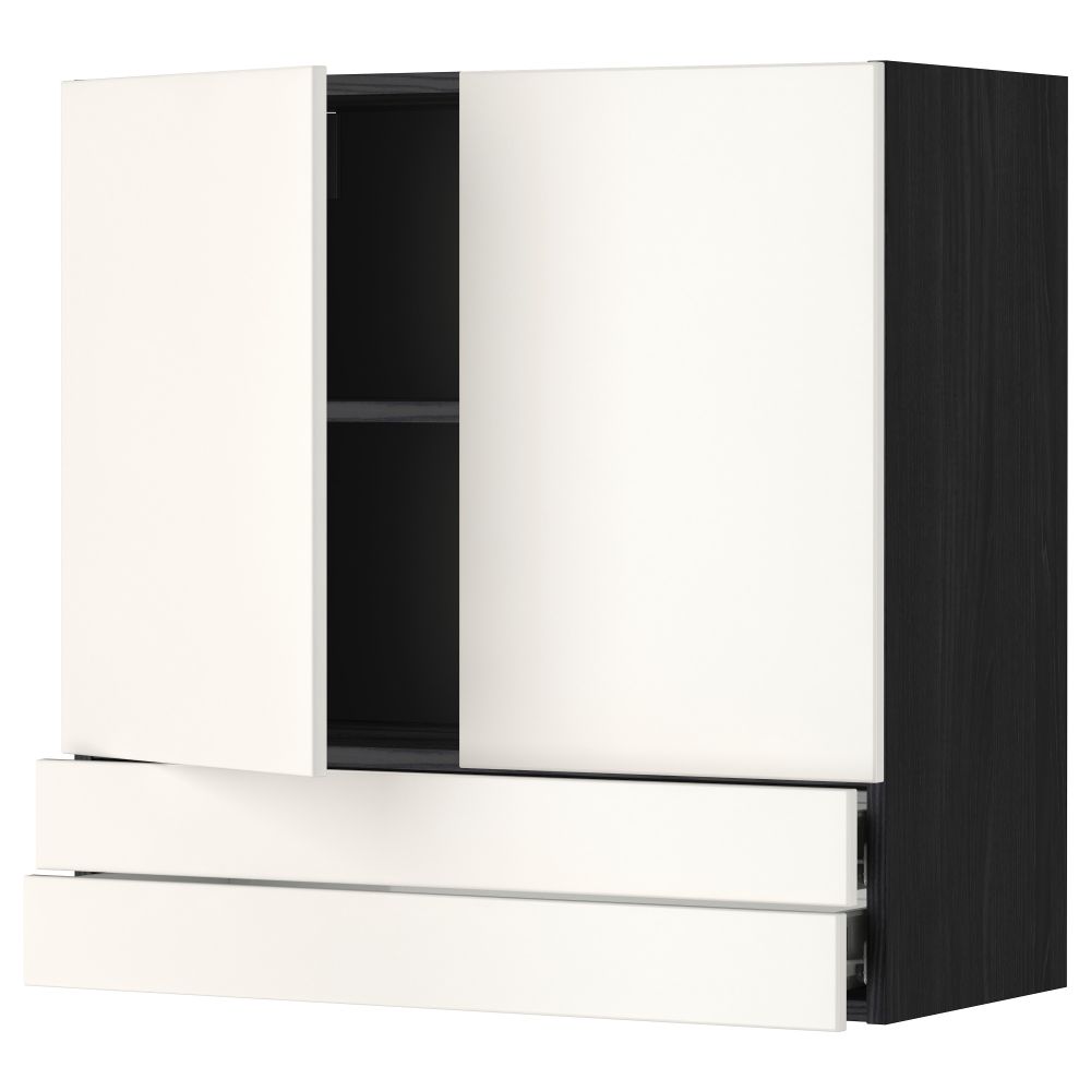 Навесной шкаф, 2 дверцы, 2 ящика МЕТОД / ФОРВАРА, черный, Веддинге белый - фото 1