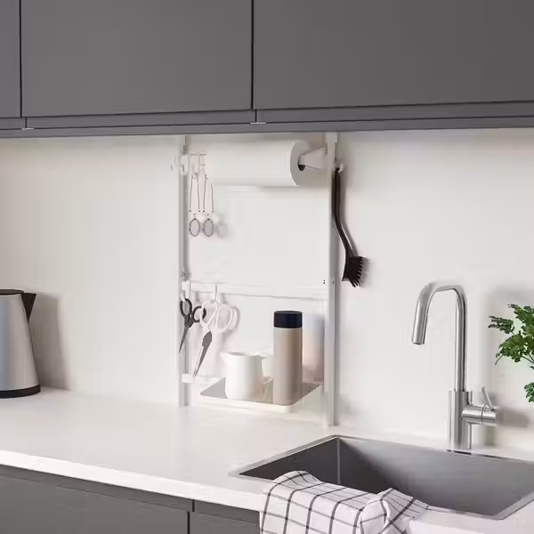 SUNNERSTA Комплект кухонных аксессуаров - без сверления/полка/держатель рулона/крючок/ - схема-чертеж с размерами