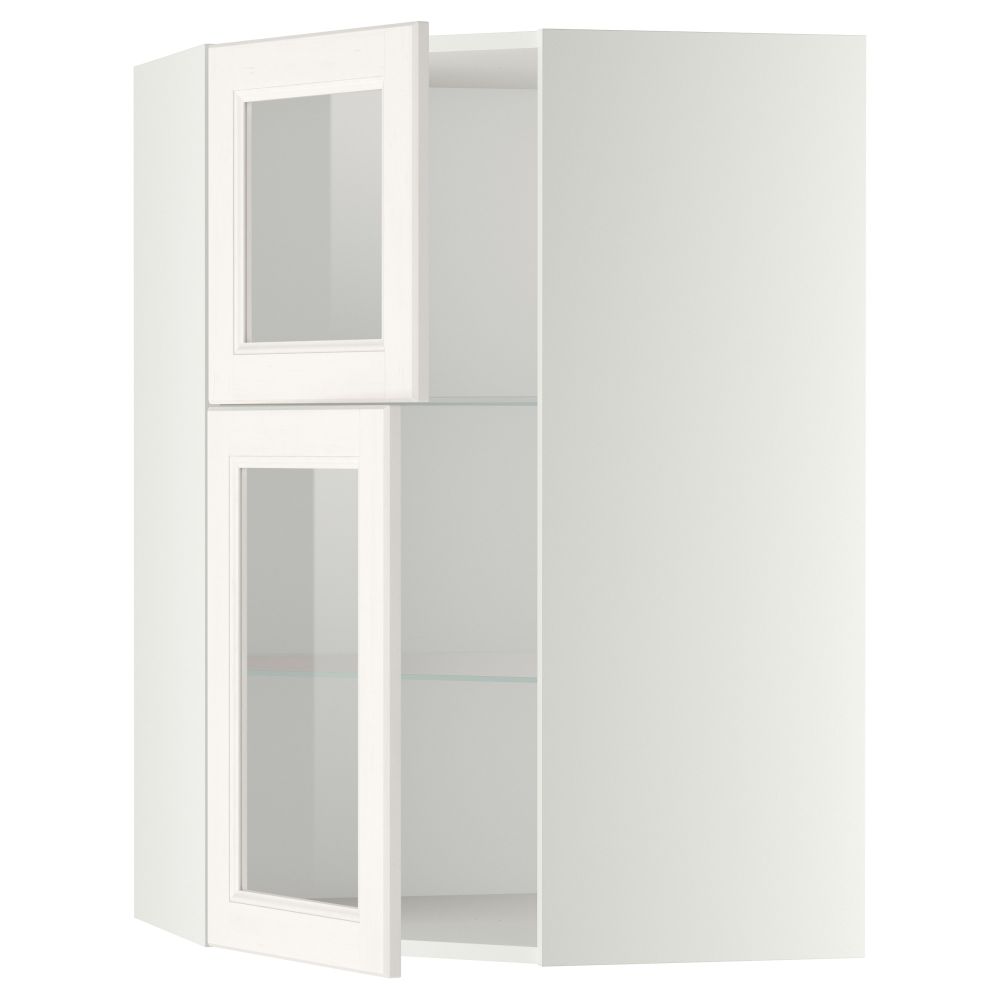 Угловой навесной шкаф + полки, 2 стеклянные дверцы МЕТОД, белый, Лаксарби белый (68x100 см) - схема-чертеж с размерами