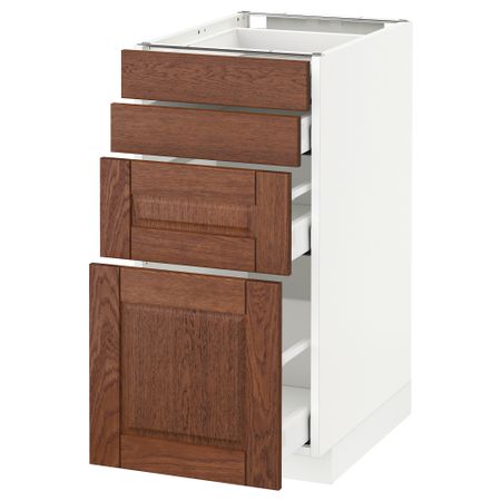 Напольный шкаф 4 фронтальных панели, 4 ящика МЕТОД / МАКСИМЕРА, белый, Филипстад коричневый