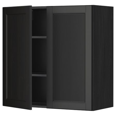 Навесной шкаф с полками, 2 дверцы МЕТОД, черный, Лаксарби черно-коричневый