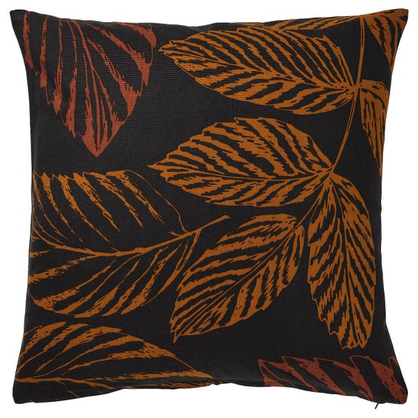 Чехол на подушку, орнамент «лист» черный-оранжевый 50x50 см IKEA HÖSTKVÄLL ХЁСТКВЭЛЛ 204.973.82 - фото 1
