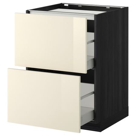 Напольный шкаф, 2 фронтальных панели, 3 ящика МЕТОД / МАКСИМЕРА, черный, Рингульт кремовый