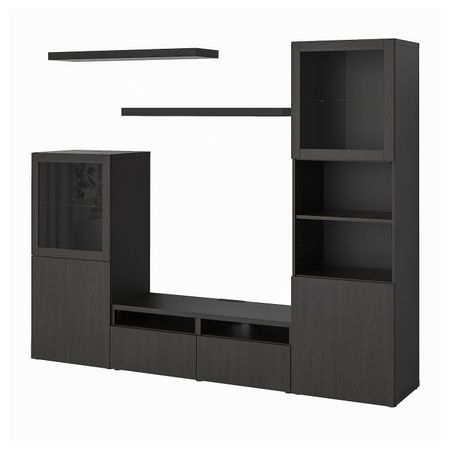 Шкаф для ТВ, комбинация, черно-коричневый 240x42x193 см IKEA BESTÅ БЕСТО / LACK ЛАКК 393.987.49