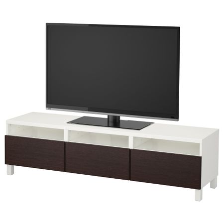 Тумба для ТВ с ящиками БЕСТО, белый, Инвикен черно-коричневый (180x40x48 см)