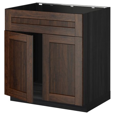 Напольный шкаф под мойку 2 дверцы/фронтальных панели МЕТОД, черный, Эдсерум коричневый (80x60 см)