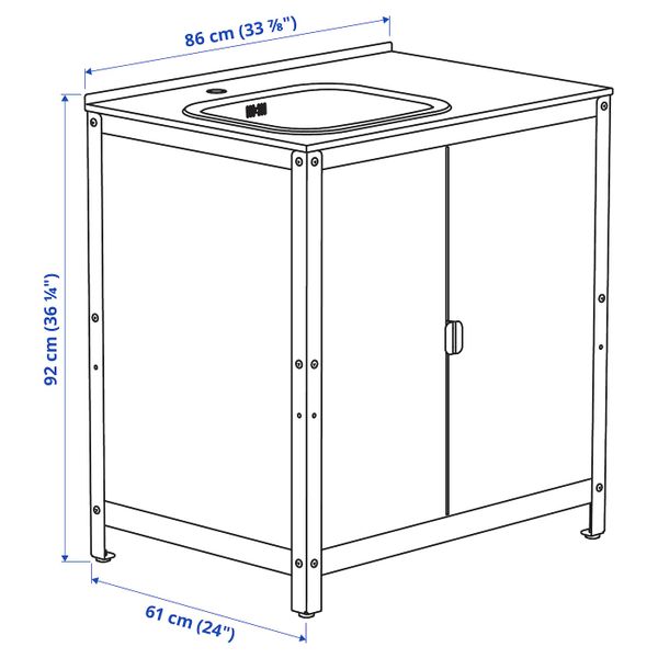 Кухонная мойка/шкаф, для/улицы, нержавеющая сталь 86x61 см IKEA GRILLSKÄR ГРИЛЛЬСКЭР 894.003.92 - схема-чертеж с размерами