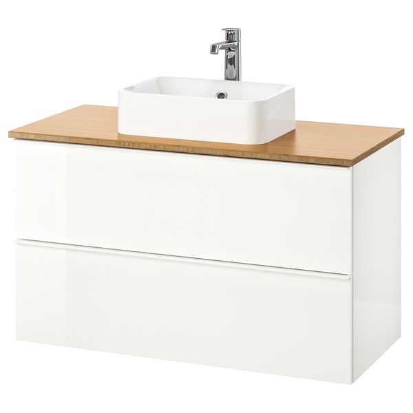 Шкаф со столешницей 45x32 раковина ГОДМОРГОН/ТОЛКЕН / ХОРВИК, глянцевый белый, бамбук (102x49x72 см) - схема-чертеж с размерами