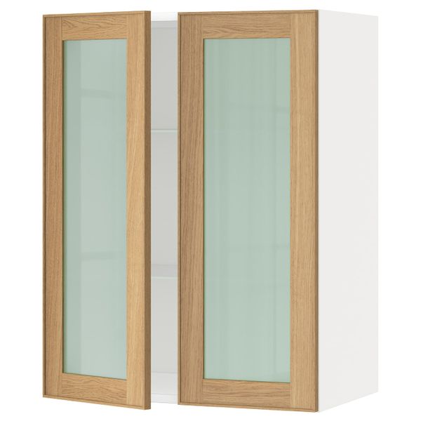 Навесной шкаф с полками, 2 стекло дв, белый/Экестад дуб 60x80 см IKEA METOD МЕТОД 892.258.69 - схема-чертеж с размерами