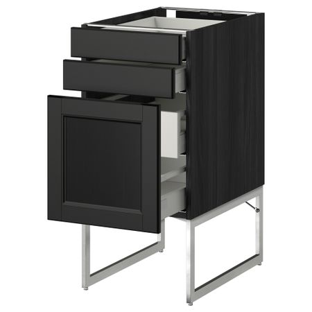 Напольный шкаф 3 фронтальных панели, 2 нижних, 2 средних ящика МЕТОД / МАКСИМЕРА, черный, Лаксарби черно-коричневый