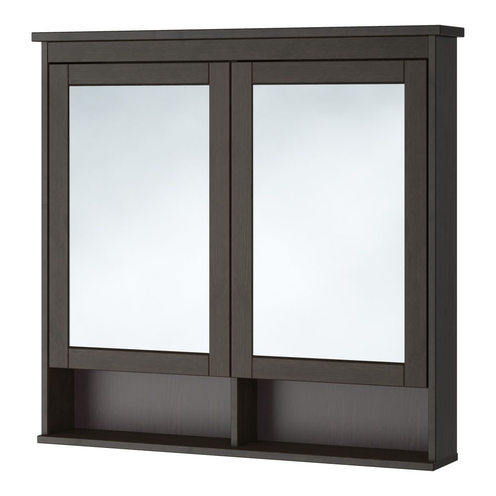 Зеркальный шкаф с 2 дверцами ХЕМНЭС, морилка черно-коричнев - фото 1