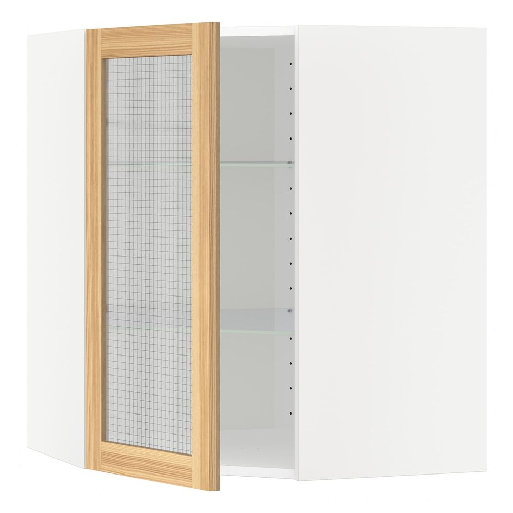 Угловой навесной шкаф с полками, стекляными дв, белый/Торхэмн ясень 68x80 см IKEA METOD МЕТОД 892.260.10 - фото 1
