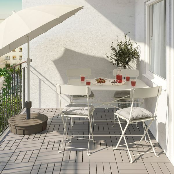 Стол + 4 складных стула, для/сада, бежевый IKEA САЛЬТХОЛЬМЕН 792.790.42 - фото 2