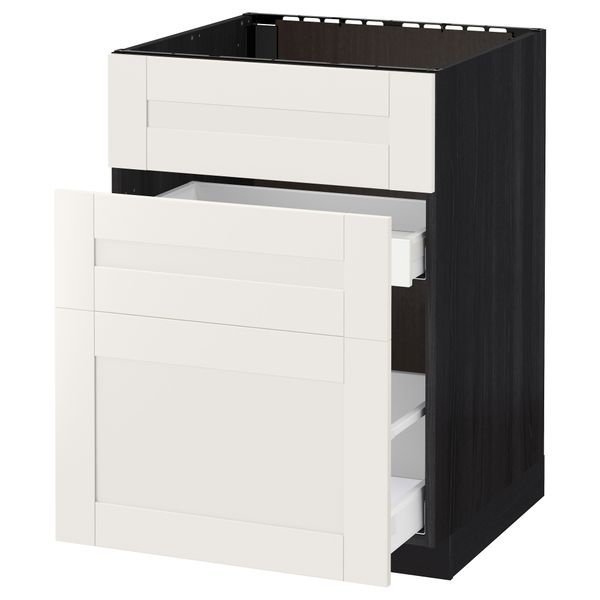 Напольный шкаф под мойку + 3 фронтальных панели, 2 ящика МЕТОД / МАКСИМЕРА, черный, Сэведаль белый - схема-чертеж с размерами