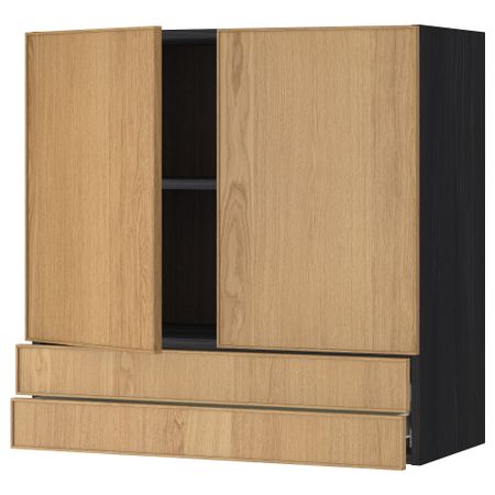 Навесной шкаф, 2 дверцы, 2 ящика МЕТОД / ФОРВАРА, черный, Экестад дуб