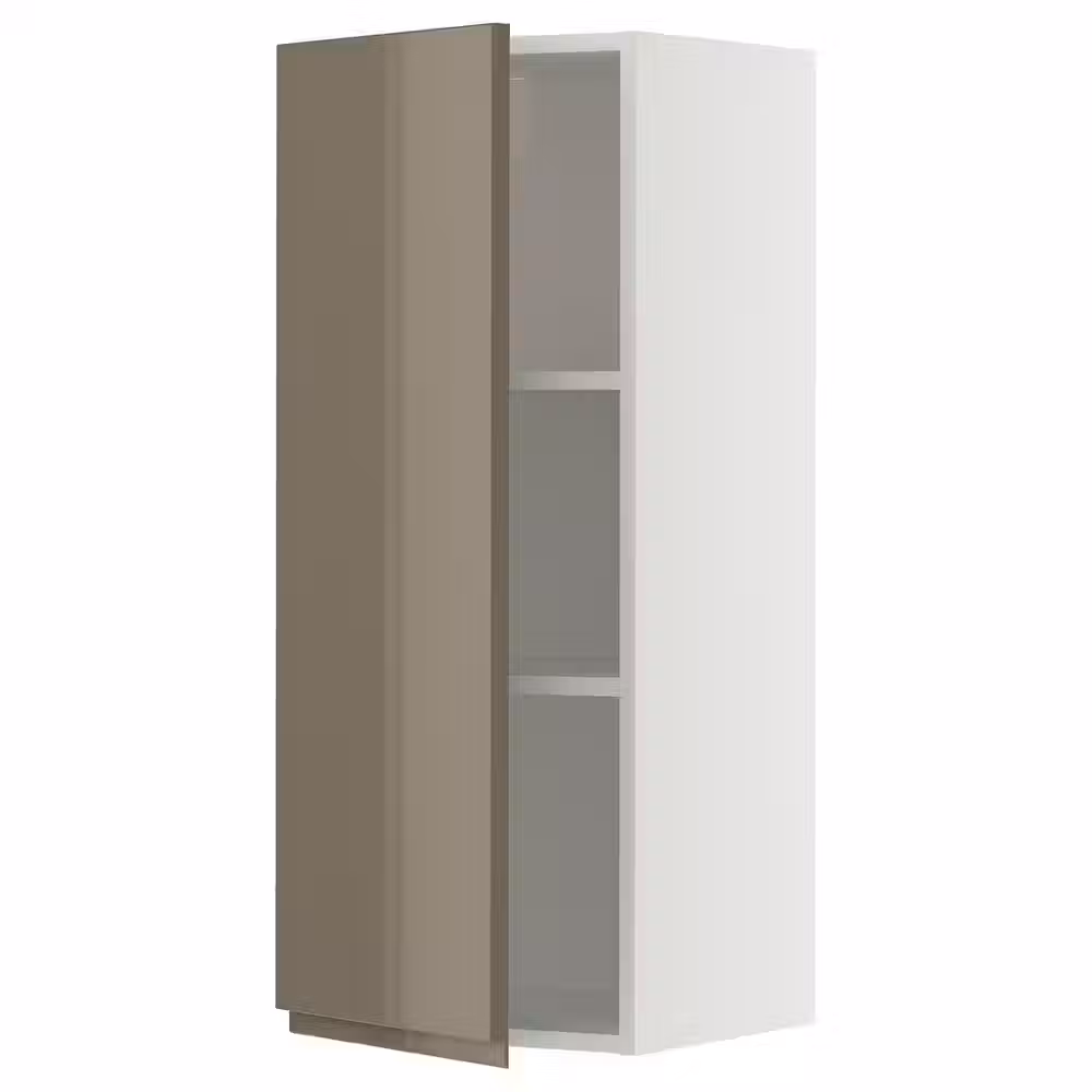 METOD Навесной шкаф с полками - белый/Voxtorp глянцевый темный серо-коричневый 40x100 см - фото 1