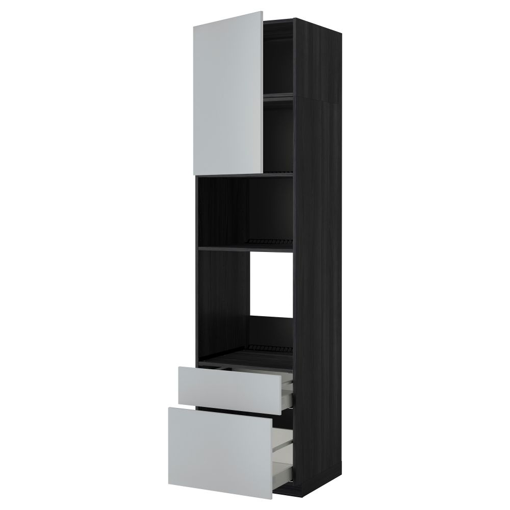 Высокий шкаф для духовки/СВЧ дверца, 2 ящика МЕТОД / МАКСИМЕРА, черный, Веддинге серый - схема-чертеж с размерами