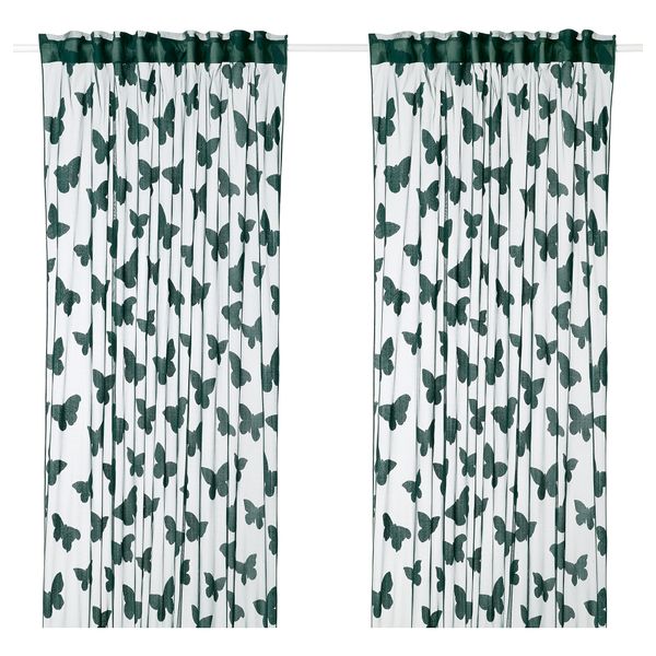 Гардины, 2 шт. НЭССЕЛЬФЬЕРИЛЬ, зеленый (145x300 см) - фото 1