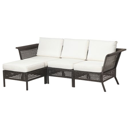 3-местный диван + табурет для ног, садовый КУНГСХОЛЬМЕН, черно-коричневый, Кунгсэ белый