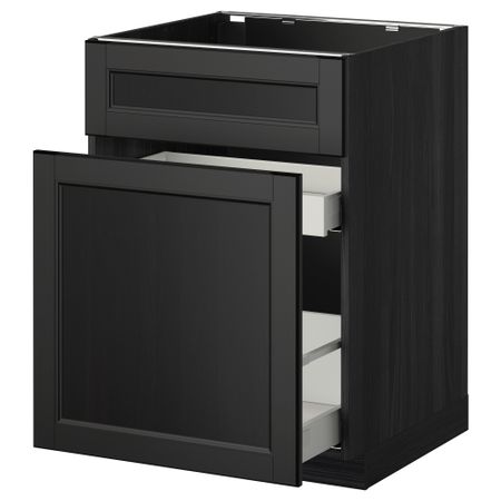 Напольный шкаф под мойку, сорт муcора, 1 дверца, 2 ящика МЕТОД / МАКСИМЕРА, черный, Лаксарби черно-коричневый (60x60 см)