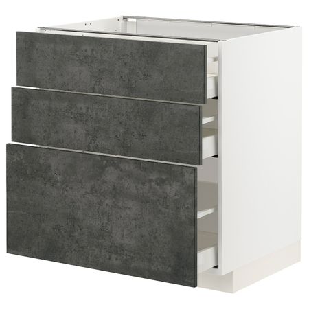 Напольный шкаф с 3 ящиками, белый/кальхюттан под темно-серый бетон 80x60 см IKEA METOD МЕТОД 494.414.36
