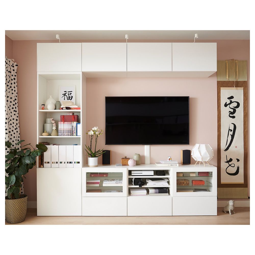 Шкаф для ТВ, комбинированный, стекляные дверцы, Лаппвикен/Синдвик белый прозрачное стекло 240x40x230 см IKEA BESTÅ БЕСТО - фото 1