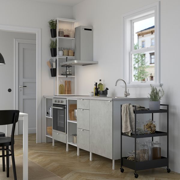 Кухня, 243x63.5x241 см, белый, под бетон IKEA BEGIVENHET БЕГИВЕНХЕТ 793.380.46 - фото 3