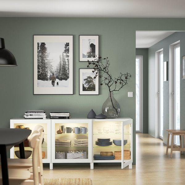 Комбинация для хранения с дверцами, белый/синдвик/стуббарп белый прозрачное стекло 180x42x74 см IKEA BESTÅ БЕСТО 592.466.65 - фото 2