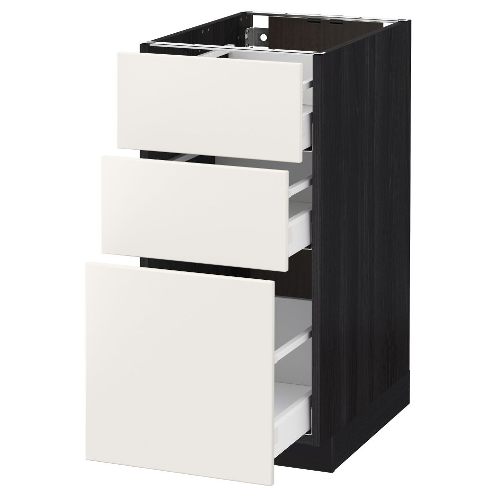 Напольный шкаф с 3 ящиками МЕТОД / МАКСИМЕРА, черный, Веддинге белый - схема-чертеж с размерами