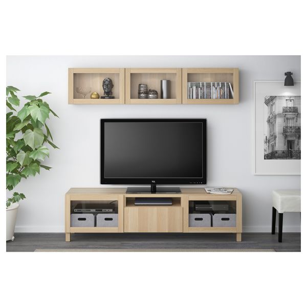 Шкаф для ТВ, комбинированный, стекляные дверцы БЕСТО, Лаппвикен, Синдвик под беленый дуб, прозрачное стелко (180x20/40x166 см) - фото 2