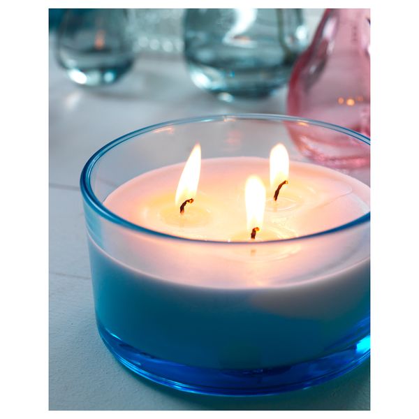 Ароматич свеча в стакане, 3 фитиля СОММАР 2016, Свежее белье, синий (7 см) - фото 4