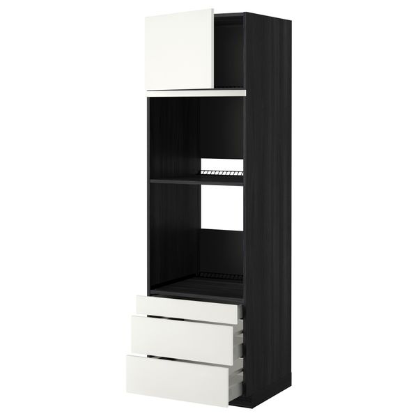 Высокий шкаф для духовки комбинированный, духовка + дверца, 3 ящика МЕТОД / МАКСИМЕРА, черный, Хэггеби белый - фото 1