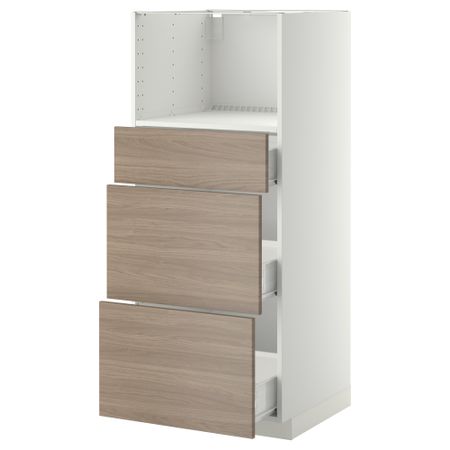 Высокий шкаф для СВЧ с 3 ящиками МЕТОД / ФОРВАРА, белый, Брокхульт светло-серый (60x60x140 см)