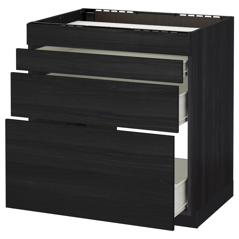 Напольный шкаф для духовки, 4фасада, 3 ящика МЕТОД / ФОРВАРА, черный, Тингсрид черный - схема-чертеж с размерами