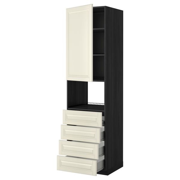 Высокий шкаф для духовки, дверца, 4 ящика МЕТОД / ФОРВАРА, черный, Будбин белый с оттенком - фото 1