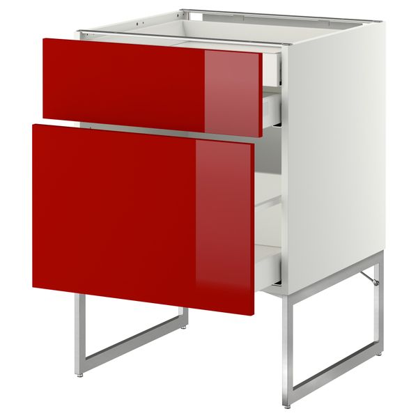 Напольный шкаф 2 фронтальных панели, 2 нижних,1 встроенный ящик МЕТОД / МАКСИМЕРА, белый, Рингульт красный - схема-чертеж с размерами