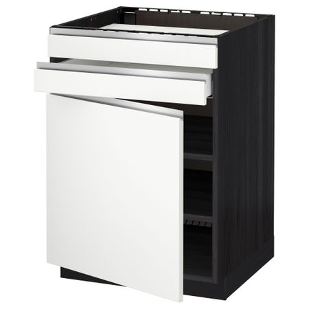 Напольный шкаф для варочной панели, доводчик, 2 фасада, 1 ящик МЕТОД / МАКСИМЕРА, черный, Нодста белый (60x60 см)
