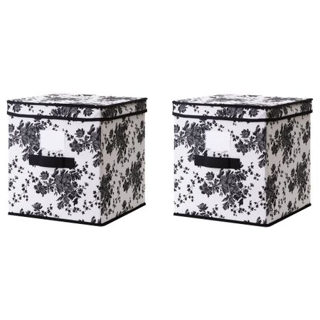 Коробка с крышкой ГАРНИТУР, черный, белый цветок (31x34x32 см)