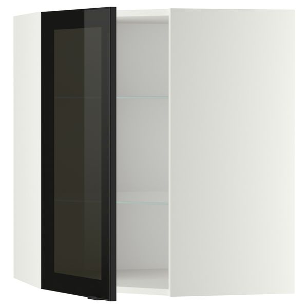 Угловой навесной шкаф с полками, стекляными дверцами МЕТОД, белый, Ютис дымчатое стекло - схема-чертеж с размерами