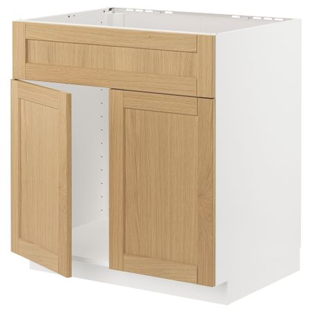 Шкаф под мойку, 2 двери, фасад, белый, Forsbacka дуб, 80x60 см IKEA METOD МЕТОД 095.091.07