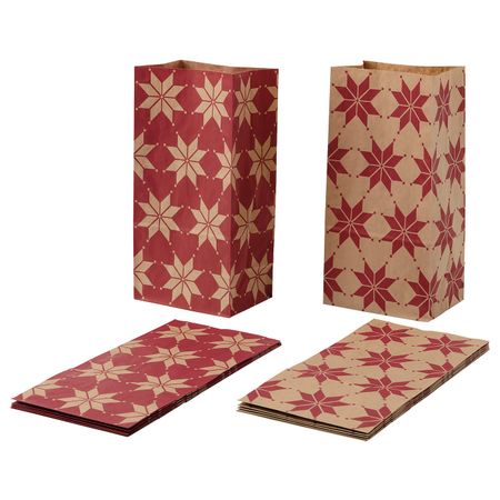 Бумажный пакет, орнамент «звезды» красный/коричневый 15x30 см IKEA VINTER 2021 ВИНТЕР 2021 004.996.12