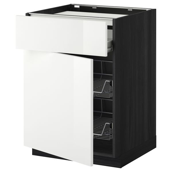 Напольный шкаф для варочной панели, ящик, 2 проволочных корзины МЕТОД / ФОРВАРА, черный, Рингульт белый (60x60 см) - фото 1