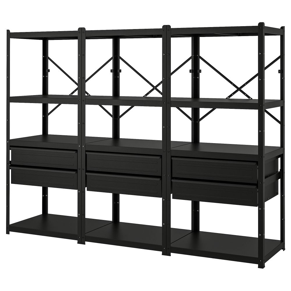 Стеллаж с ящиками, полками, черный, 254x55x190 см IKEA BRORINGE БРУР-ИНГЕ 194.950.96 - фото 1