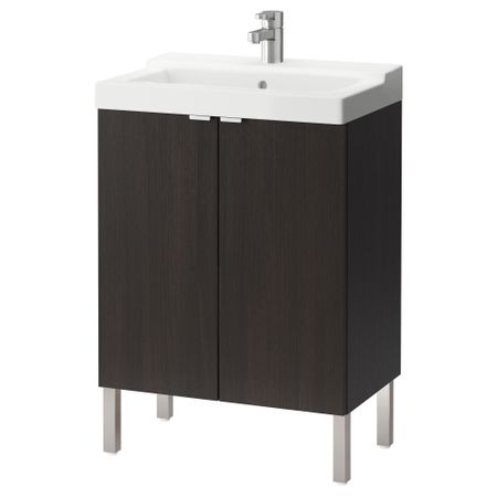 Шкаф под раковину с 2 дверцами ЛИЛЛОНГЕН / ТЭЛЛЕВИКЕН, черно-коричневый