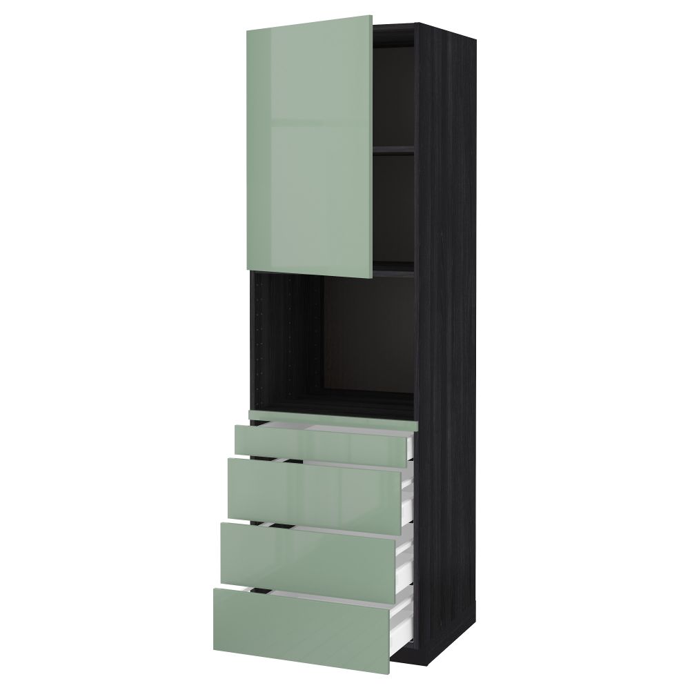 Высокий шкаф для комбинированния СВЧ, 4 ящика МЕТОД / МАКСИМЕРА, черный, Калларп светло-зеленый (60x60x200 см) - схема-чертеж с размерами