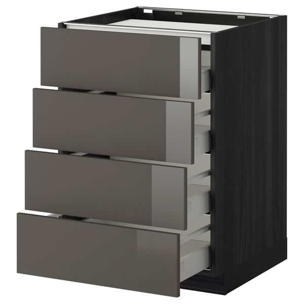 Напольный шкаф, 4 фронтальных панели, 4 ящика МЕТОД / МАКСИМЕРА, черный, Рингульт серый - фото 1